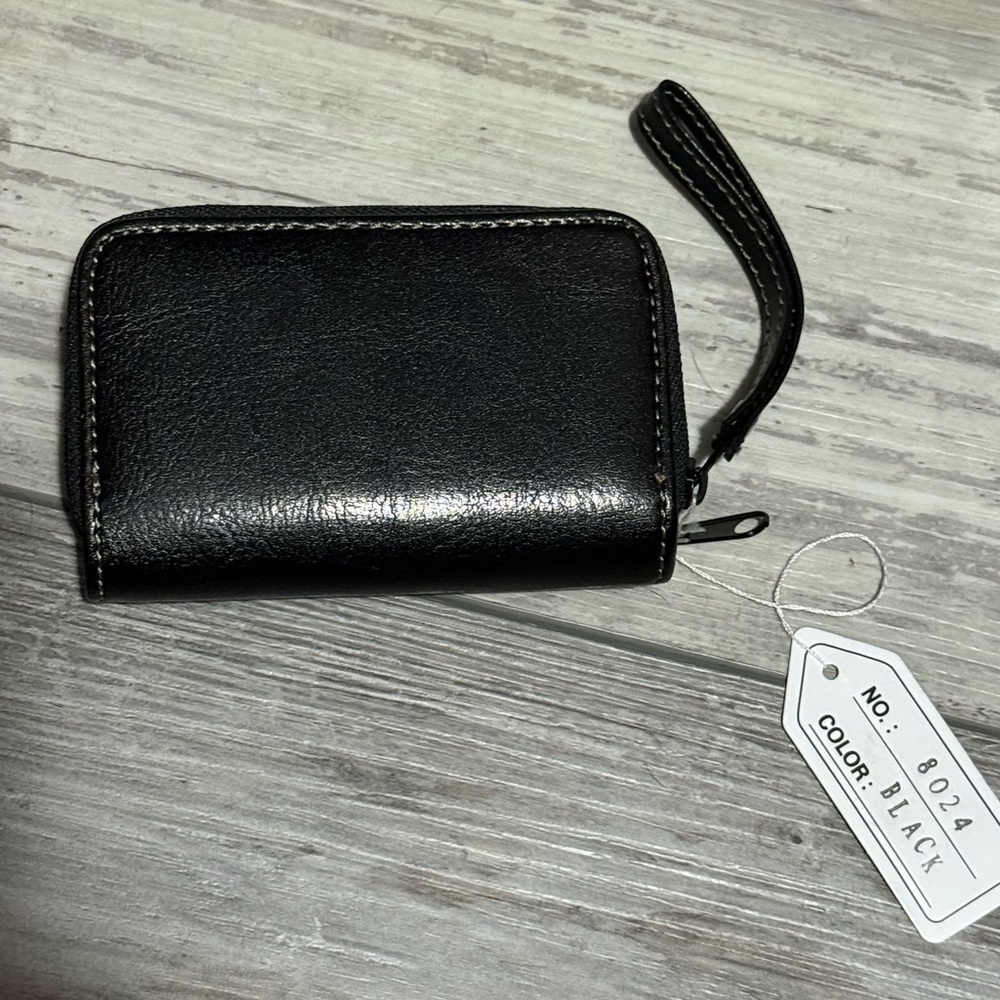 Black Double Zip Wallet with Wrist Strap